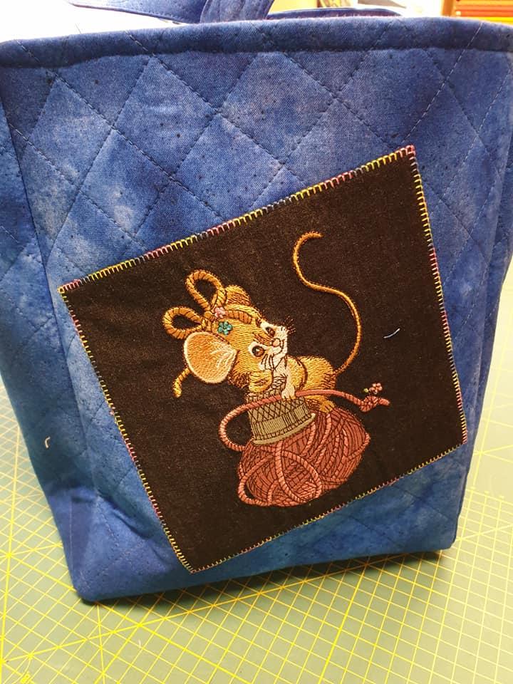 Embroidered basket with Sewing mouse design