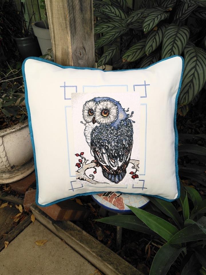 Embroidered cushion with Owl design