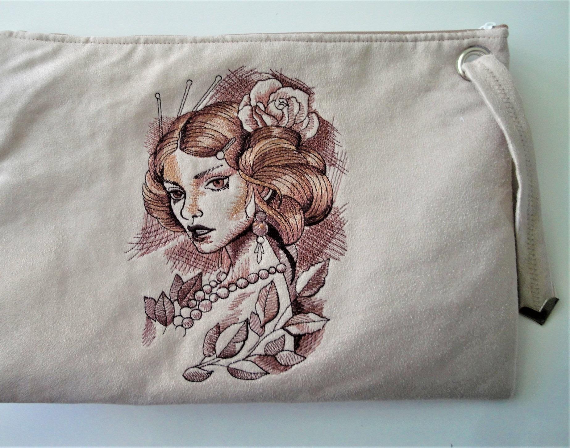 An Artistic, Emotional Twist: Embroidered Handbag with Crying lady Design