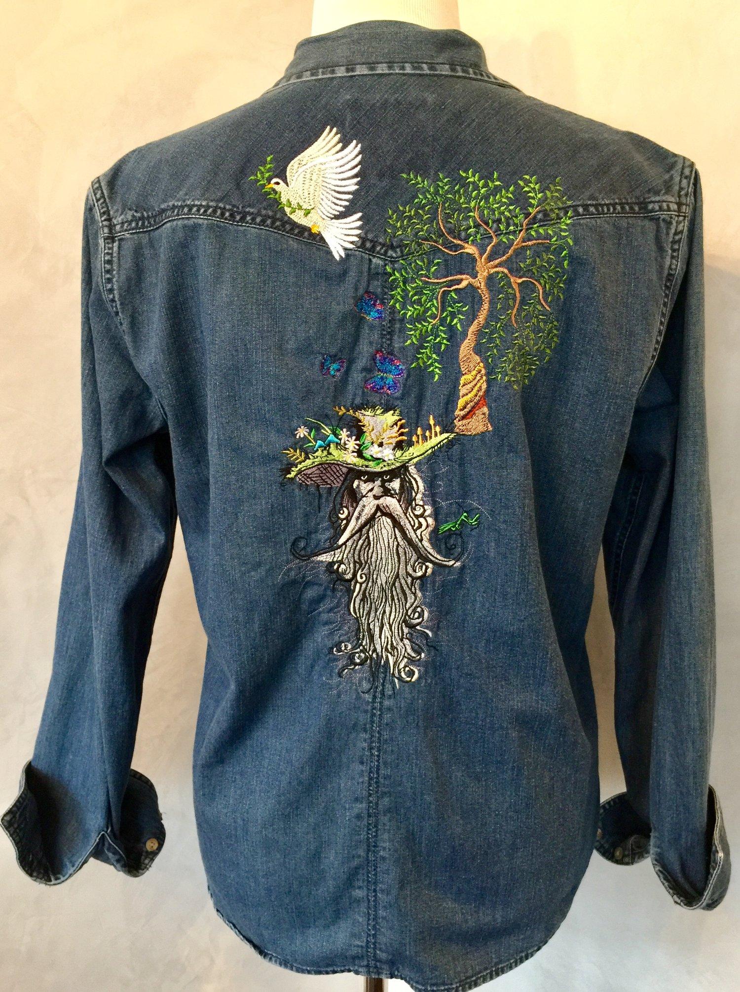 Embroidered jeans jacket with Rootman design