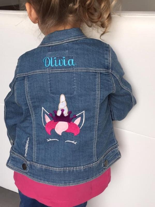Embroidered jeans jacket with Unicorn design
