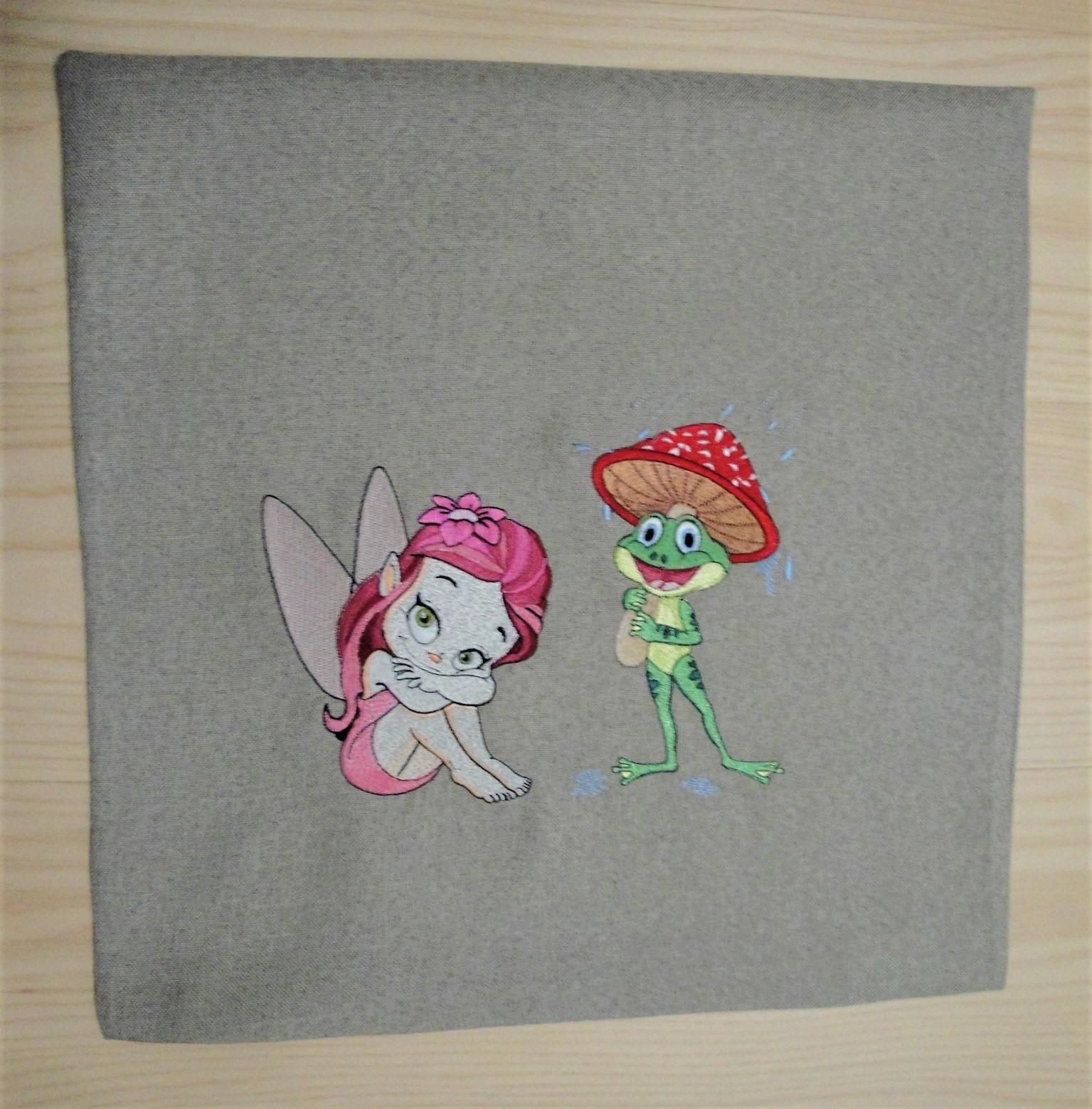 Embroidered pillowcase with cartoon characters