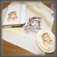 Embroidered napkin with Girl's portrait design