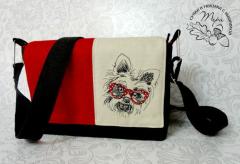 Elegant Embroidered Bag with White Terrier Design Timeless Accessory