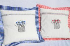 Embroidered cushions with Hipster dog design