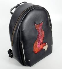 Embroidered Leather Backpack with Mosaic Fox Design: Stylish Unique
