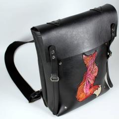 Stunning Embroidered Leather Bag with Mosaic Fox Design
