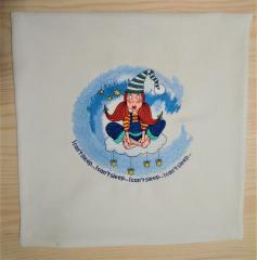 Embroidered pillowcase with Girl in sky design