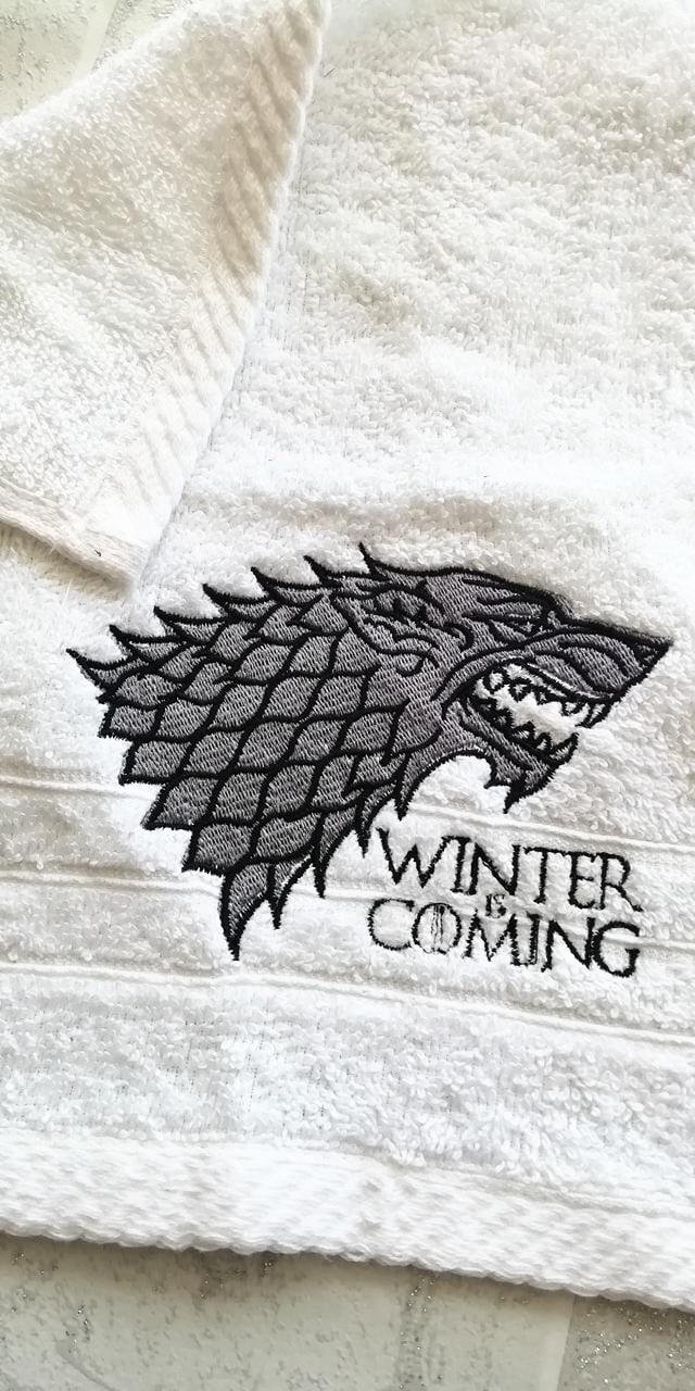 Embroidered towel with Wolf design
