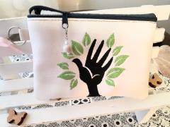 Unique Cosmetics Bag with Hand and Leaves Free Embroidery Design