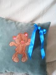 Embroidered cushion with Dancing Teddy bear design