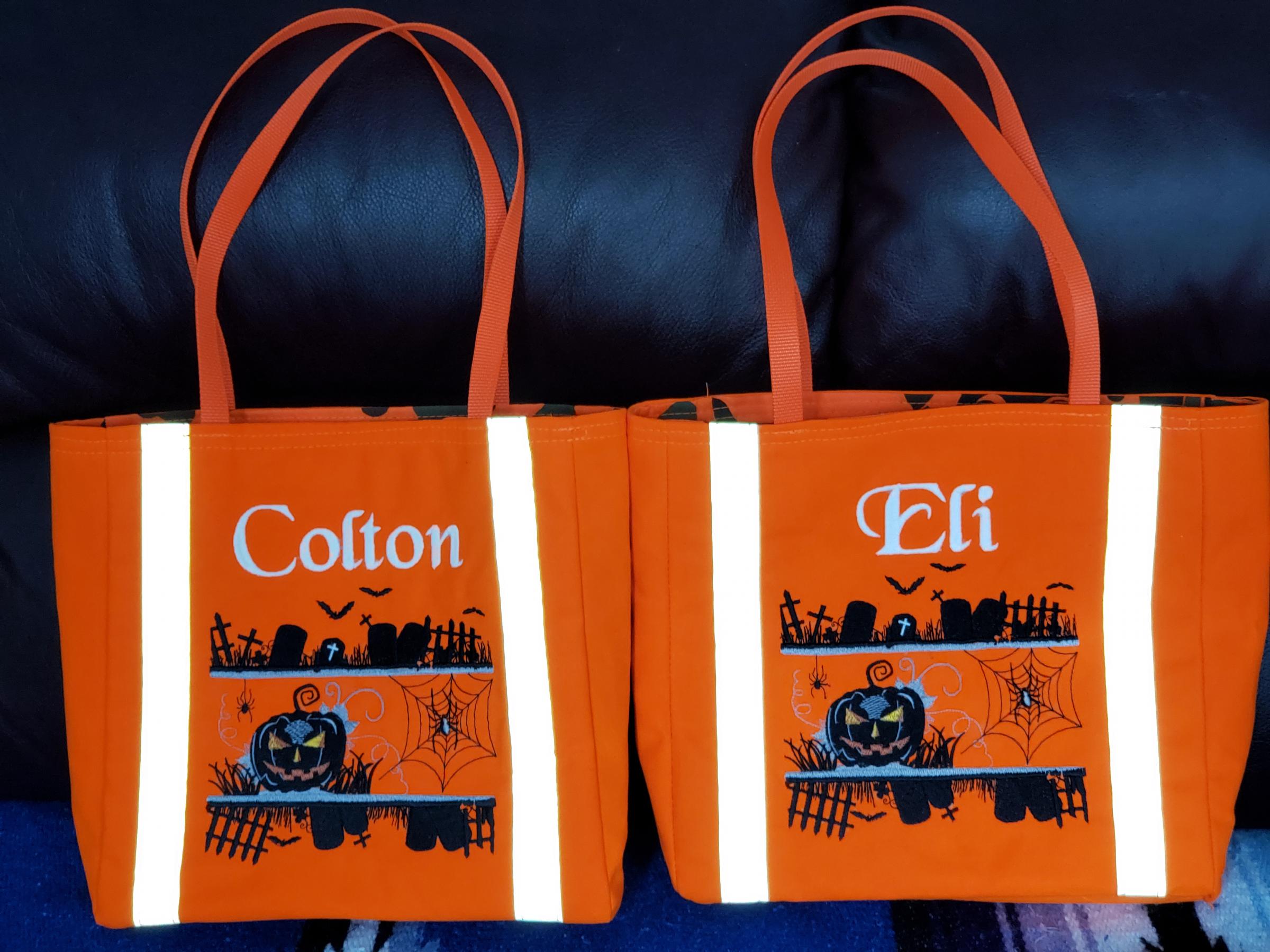 Two embroidered Halloween bags