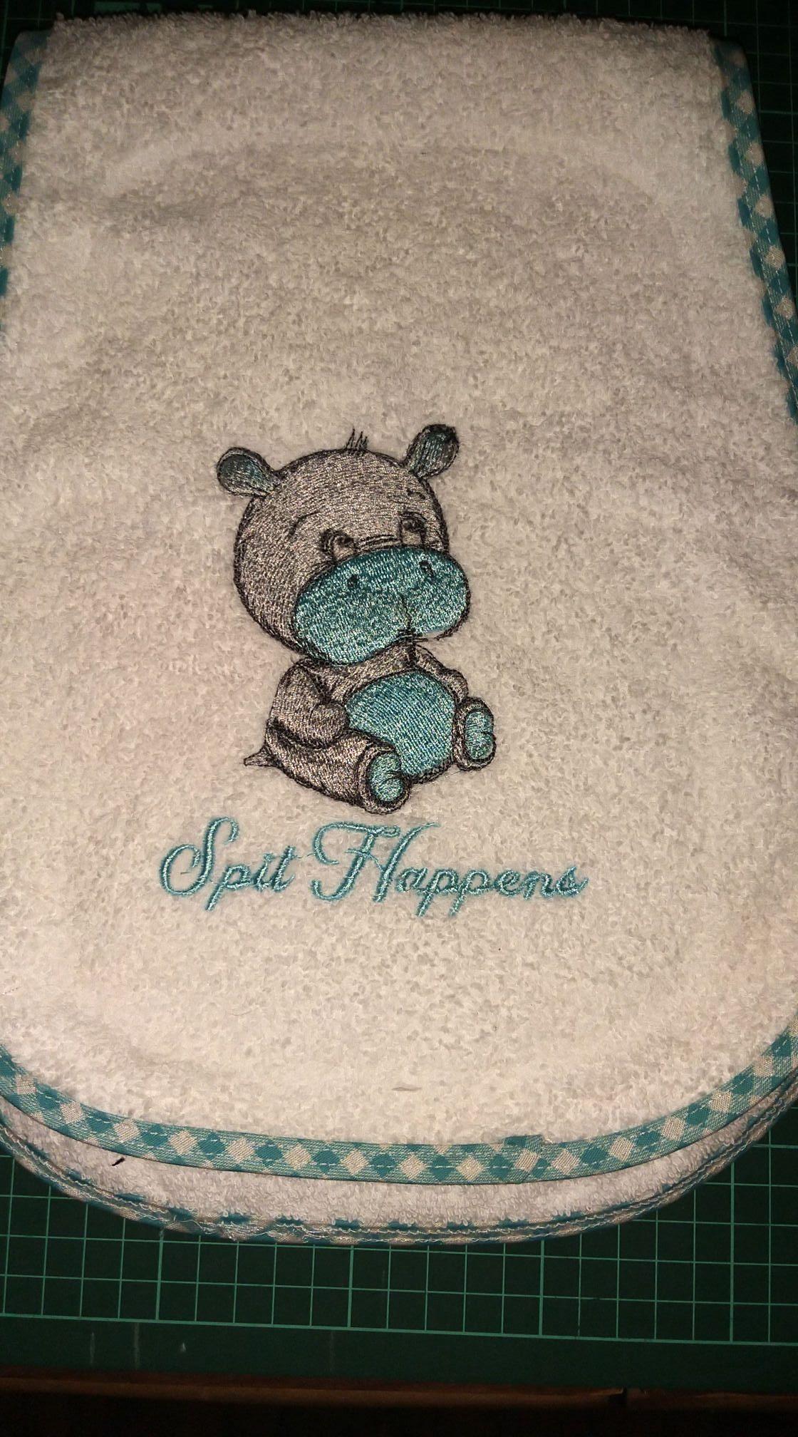Embroidered bib with Hippo design