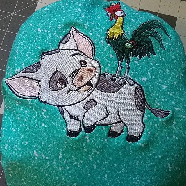 Piggy and cock embroidery design