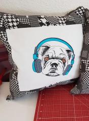 Embroidered cushion with Pug dog design