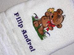 Embroidered towel with Teddy bear and butterfly design