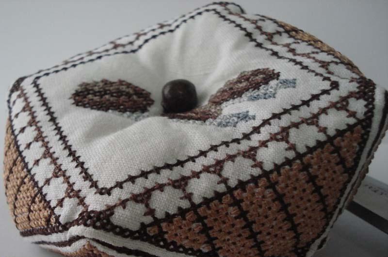 Ready biscornu with cross-stitch design Biscornu with cross-stitch