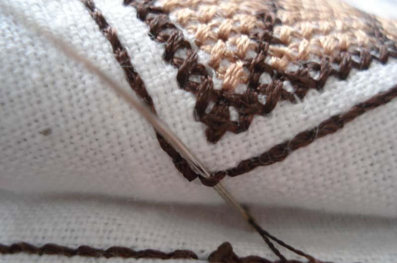 Driving needle through stitches Needle moving through backstitch