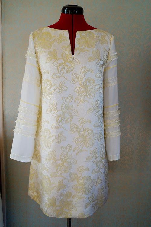 White dress with new sleeves White dress with flowers and revamped sleeves