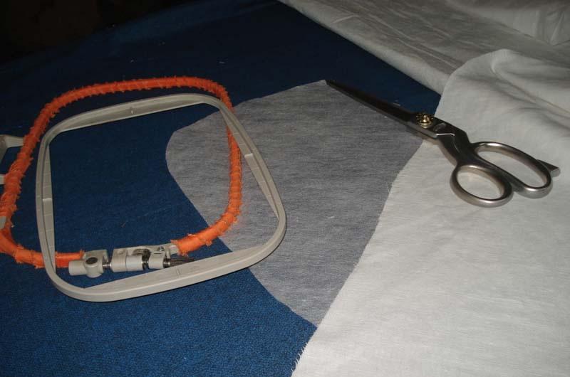 Materials for the future biscornu Hoop, scissors and stabilizer