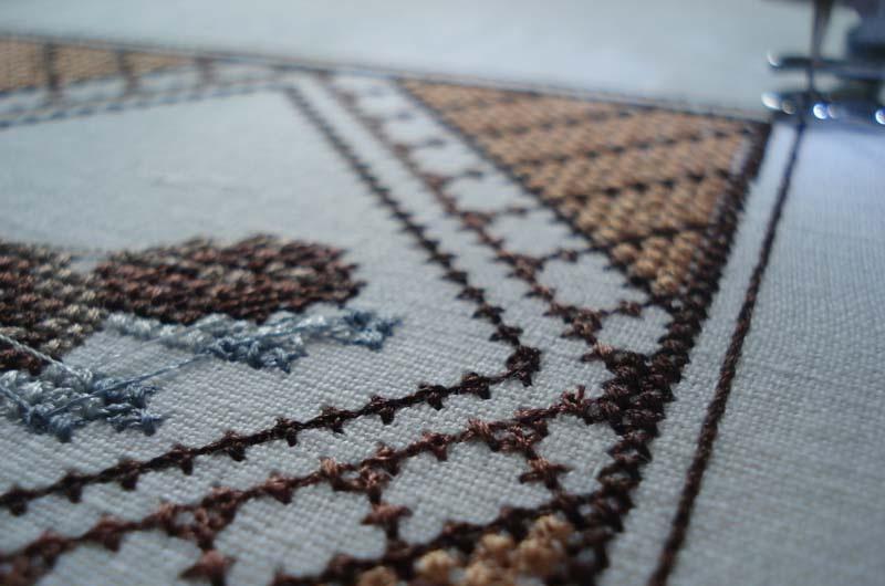 Finishing edges with backstitch Backstitch at the edge of the square