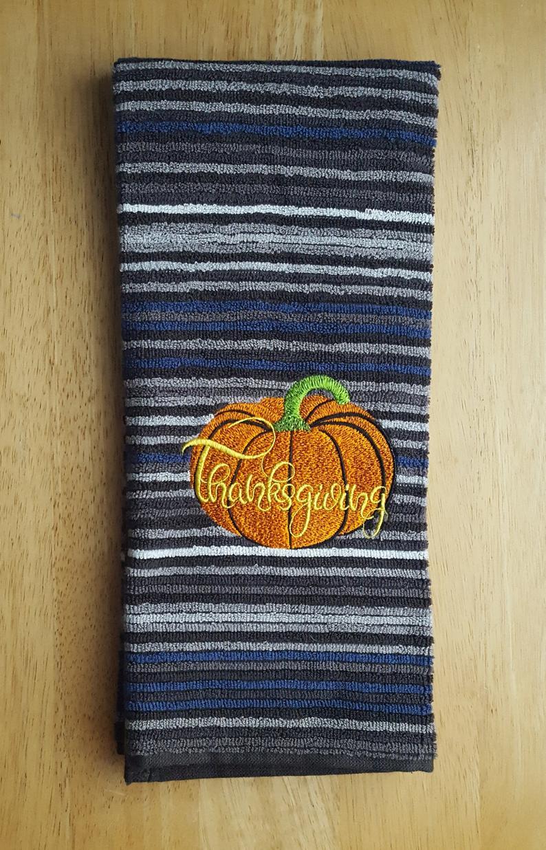 Embroidered towel with Pumpkin design