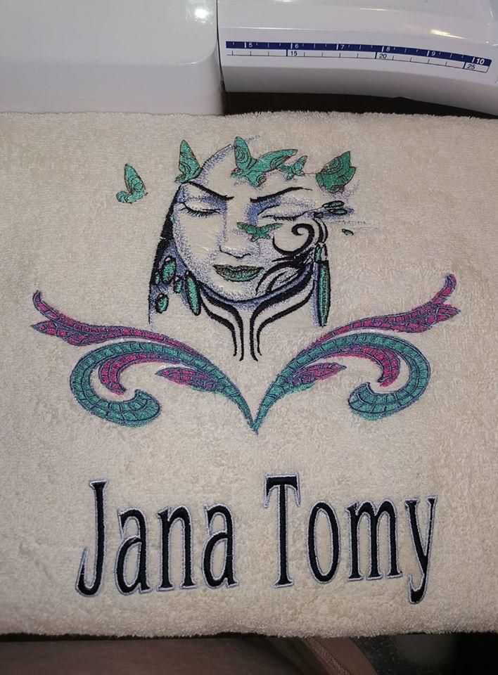 Embroidered towel with Tribal Lady design