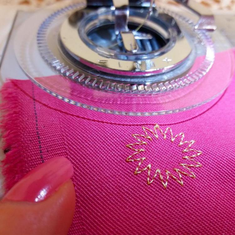 Circular embroidery attachment in use