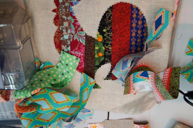 Many-colored strips of fabric