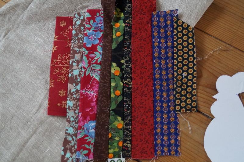 Strips of different fabrics stitched together