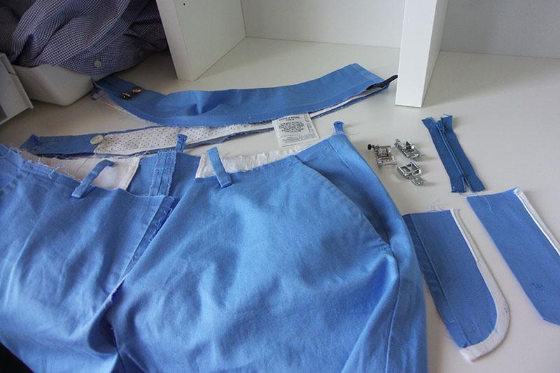 Upper part of blue pants unseamed