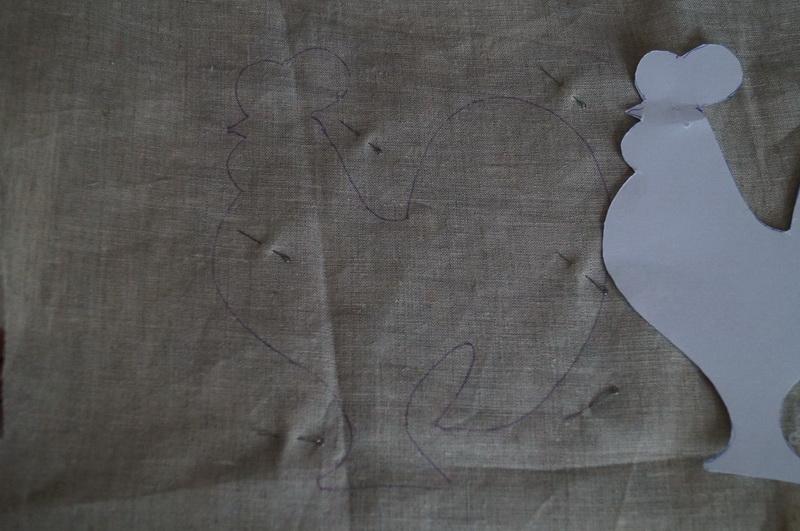 Rooster outline on fabric