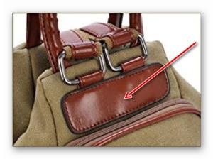 Leather patch plate on the bag Upper part of the bag with patch plate