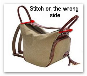 Sewing the body of the bag with the lining Joining outer side and lining of the bag