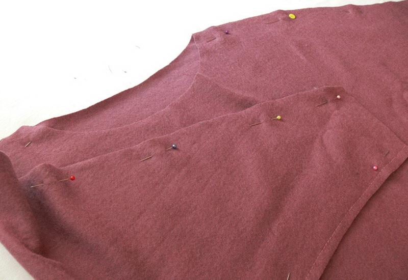 Knitear pattern piece with pins