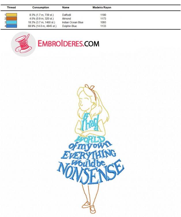 color chart madeira rayon for Alice phrase dress embroidery design