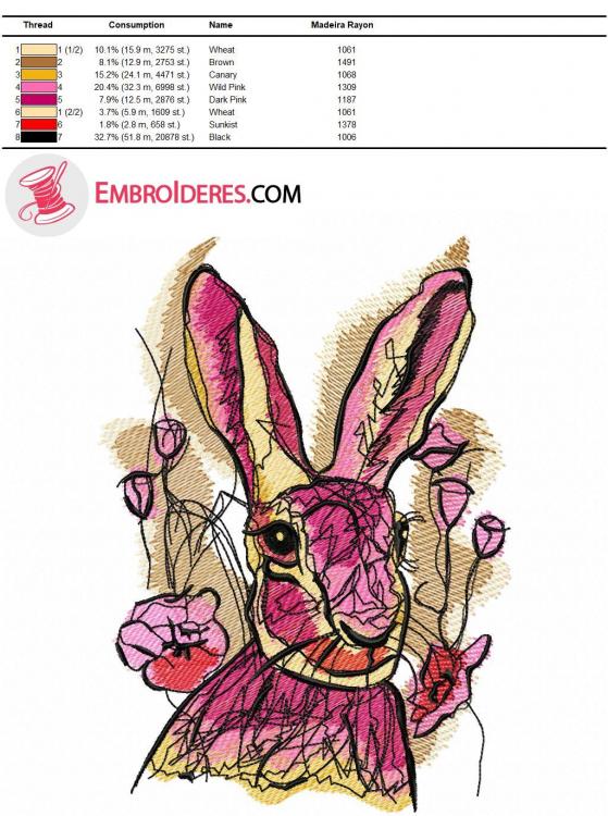 Madeira Rayon color chart for Rabbit among tulips embroidery design
