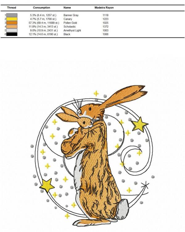 Madeira Rayon color chart for I love you bunny embroidery design