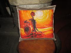 Embroidered pillow with Africa sunset design