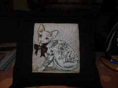 Embroidered cushion with Cat sphinx photo stitch free embroidery design