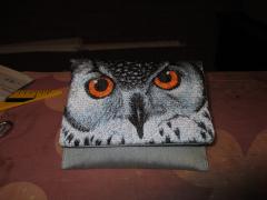 Embroidered little bag with Owl portrait design