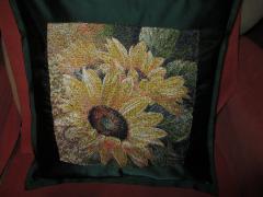 Embroidered cushion with Sunflowers photo stitch free embroidery design