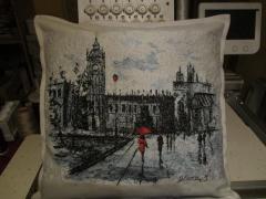 Embroidered cushion with City and rain photo stitch free embroidery design
