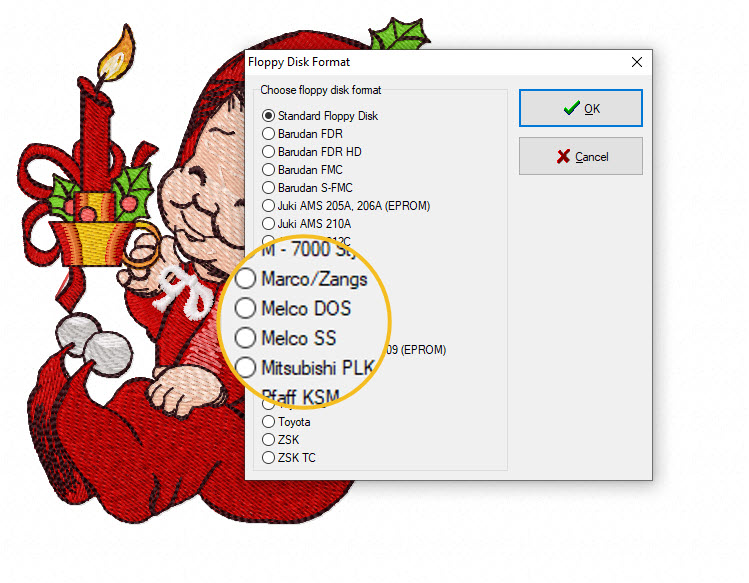 How create melco floppy disc with Embird software