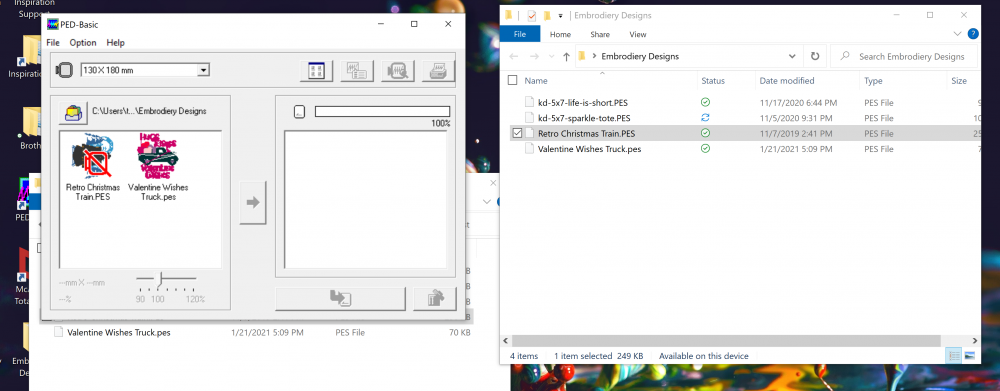 Screenshot with PED-basic software