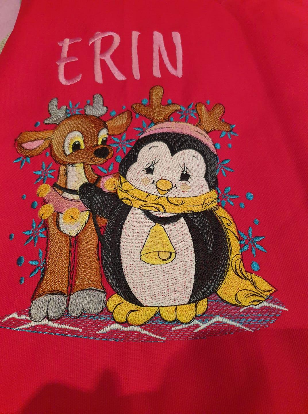 Penguin and deer embroidery design