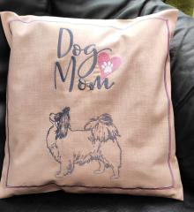 Embroidered cushion with Dog mom design