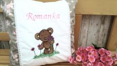 Embroidered cushion with Funny Teddy design
