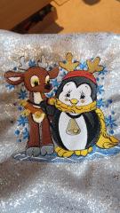 Funny penguin and deer embroidery design