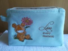 Embroidered cosmetic bag with Teddy bear in mask design
